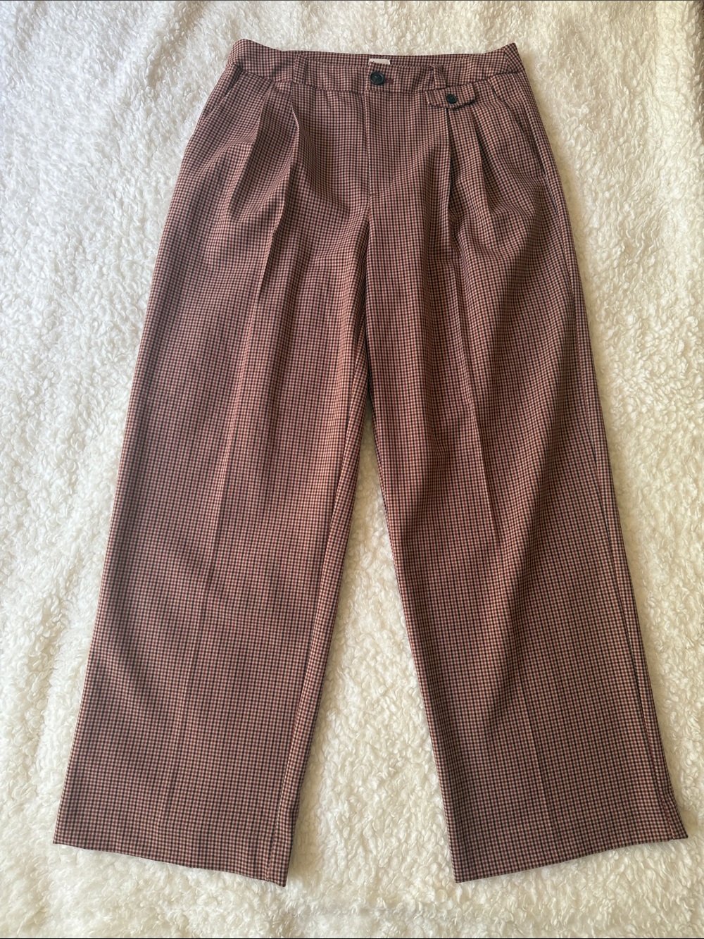 a new day Women's Rust Micro-Check Pleated Wide-Leg Pants